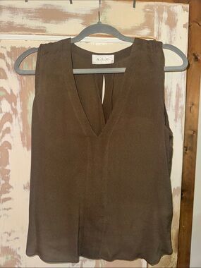 A.L.C. Olive V-Neck Sleeveless Silk Camisole